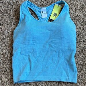 All in Motion Light Blue Modal Ribbed Activewear Tank Top Cropped Seamless XXL